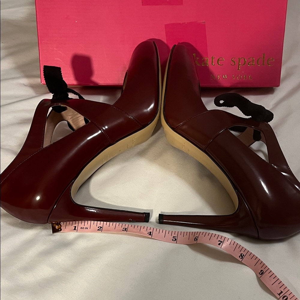 Kate Spade Burgundy Heels with Black Bow - Picture 3 of 8
